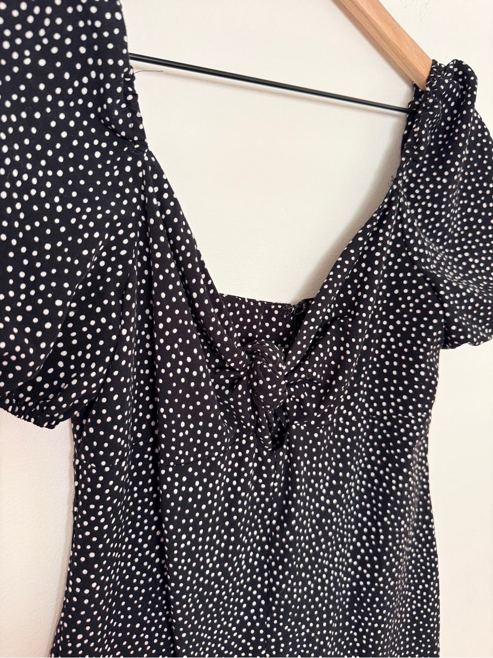Black Polka Dot Tie-Front Puff Sleeve Romper